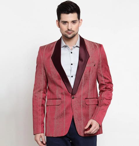 Men Striped Slim-Fit Single Breasted Blazers